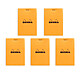 Rhodia Notepad N°11 Orange stapled letterhead 7.4 x 10.5 cm small squares 5 x 5 mm 80 pages (x5) 80 page detachable note pad 80g A7 with card cover (set of 5)