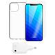 QDOS Starter Pack iPhone 13 mini Carcasa protectora transparente + película protectora de cristal templado + cargador de red de 30W