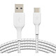 Belkin Câble USB-C vers USB-A tressé (Blanc) - 3 m Câble de rechargement et de synchronisation à gaine tressée 3 m USB-C vers USB-A