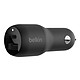 Belkin Boost Charge Chargeur de voiture 2 ports USB-C PD (25W) + USB-A (12W) sur prise allume-cigare (Noir) Chargeur allume-cigare 2 ports USB-C PD (25W) + USB-A (12W) - Noir