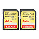 SanDisk Extreme PLUS SDHC UHS-1 U3 V30 32 Go (pack de 2) Lot de 2 cartes mémoire SDHC UHS-I U3 V30 classe 10 32 Go