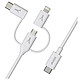 Akashi Câble Eco 3-en-1 USB-C vers USB-C / Lightning / micro USB (1 m) Câble de chargement et synchronisation USB-C vers USB-C / Lightning / micro USB fabriqué en matériaux recyclés