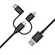 Akashi Câble Eco 3-en-1 USB-A vers USB-C / Lightning / micro USB (1 m) Câble de chargement et synchronisation USB-A vers USB-C / Lightning / micro USB fabriqué en matériaux recyclés
