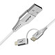 Akashi Mini Câble 2-en-1 USB-A vers Lightning / USB-C (Blanc - 10 cm) Mini câble de chargement et synchronisation USB-A vers Lightning / USB-C
