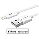 Akashi Câble Lightning Certifié MFI (Blanc) Câble de chargement et synchronisation pour iPhone / iPad / iPod avec connecteur Lightning certifié MFI (1 mètre)