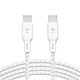 Cable de alta resistencia Belkin USB-C a USB-C de 100 W (blanco) - 2 m Cable de carga y sincronización de 2 m USB-C a USB-C 100W con funda trenzada - Blanco