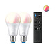 WiZ Pack Wizmote + 2x lampadine LED RGB/Bianco collegate 8 W (eq. 60 W) A60 E27 Starter kit con 2 lampadine LED connesse, RGB/Bianco, E27 compatibili con Amazon Alexa / Google Assistant e telecomando.