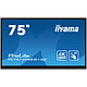 iiyama 75" LED - ProLite TE7512MIS-B1AG Écran tactile multipoint 4K UHD - 16:9 - IPS-AG - 400 cd/m² - 1200:1 - 8 ms - 24/7 - HDMI/VGA/USB-C - Wi-Fi/Bluetooth - HP 2 x 16 W - Noir