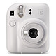 Fujifilm Instax mini 12 White Iconic pack Instant camera with automatic exposure control, parallax correction function, flash and selfie mirror + 1 film bipack + 1 matching case