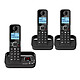 Alcatel F860 Voice Trio Noir Téléphone sans fil avec blocage d'appels, fonctions mains libres et répondeur + 2 combinés supplémentaires
