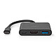 Nedis Hub USB-C vers USB, USB-C et HDMI - 10 cm - Noir Câble adaptateur USB Type-C mâle vers USB-A femelle, USB-C femelle et HDMI femelle - 10 cm