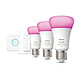 Philips Hue White and Color Ambiance Starter Kit E27 A60 8 W Bluetooth x 3 Pack of 3 E27 A60 Bulbs - 11 Watts + 1 Hue Bridge + 1 connected switch
