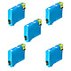 Pack of 5 E-603XLC Cyan cartridges - Pack of 5 compatible Epson 603XL cyan ink cartridges