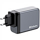 Verbatim GNC-200 Cargador de pared GaN con 2 puertos USB-C PD 100 W, 1 puerto USB-C PD 65 W y 1 puerto USB-A QC 3.0