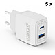 INOVU Set of 5x 25W USB-C Power Delivery Chargers Pack of 5x USB-C Power Delivery 25 W mains chargers