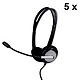 MCL Juego de 5 auriculares estéreo con cable, micrófono y control de volumen - USB Pack de 5 auriculares estéreo con cable, micrófono y control de volumen - USB