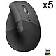 Logitech Lift (Grafite) (x5) 5x Mouse ergonomico senza fili - per destrorsi - Bluetooth - Sensore ottico da 4000 dpi - 6 pulsanti