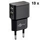 Goobay Pack of 10x Dual 2.4A USB Chargers Black Pack of 10x flat chargers with 2 x 2.4A USB sockets