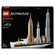 LEGO Architecture 21028 New York. Set di costruzioni che include il Flatiron Building, il Chrysler Building, l'Empire State Building, il One World Trade Center e la Statua della Libertà e lo skyline di New York .