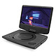 Caliber MPD125. Portable DVD player with 10" LCD screen, 180° swivel, rechargeable battery, headphone output, remote control.