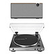 Audio-Technica AT-LP60XUSB Gris + Klipsch The Three+ Nogal . Giradiscos de correa de 2 velocidades (33-45 rpm) con preamplificador integrado y puerto USB + amplificador estéreo integrado Bluetooth de 2 x 60 W y DAC USB + sistema de altavoces inalámbricos Bluetooth 5.3 2.1 .