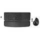 Mobility Lab Ergo Combo (Noir) Ensemble clavier/souris sans fil -  Clavier sans fil ergonomique - RF 2.4 GHz - touches concaves - repose-poignets magnétique - pavé numérique (AZERTY français) + Souris sans fil ergonomique - droitier - capteur 1600 dpi - connexion via USB-A ou USB-C