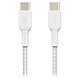 Cable resistente USB-C a USB-C Belkin 60 W (blanco) - 2 m . Cable de carga y sincronización de funda trenzada USB-C a USB-C de 2 m .