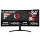 LG 34" LED - UltraWide 34WR50QK-B. UltraWide WQHD PC Display - 3440 x 1440 pixels - 5 ms (grey to grey) - 21/9 Format - Curved VA Panel - HDR10 - 100 Hz - HDMI/DisplayPort - Black.