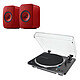 Audio-Technica AT-LP70XBT Black + KEF LSX II Red  2-speed belt-drive vinyl turntable (33-45 rpm) with Bluetooth 5.2 and built-in pre-amp + 2 x 100W compact active wireless speakers