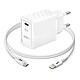 Akashi Chargeur Secteur 20W USB-A Quick Charge 3.0 Blanc + Câble Lightning Chargeur secteur 20W Power Delivery USB-C + Quick Charge 3.0 USB-A + Câble Lightning