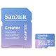 SanDisk Creator microSDXC 256 Go + Adaptateur SD Carte microSDXC UHS-I U3 V30 256 Go 190 Mo/s avec adaptateur SD