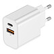 Akashi Chargeur Secteur USB-C 15W + USB-A (Blanc) Chargeur secteur 15W USB-C + USB-A