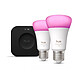 Philips Hue Pro White and Color Ambiance Kit de démarrage E27 A60 11 W Bluetooth x 2 Pack de 2 Ampoules E27 A60 - 11 Watts + 1 Hue Bridge Pro