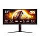 AOC 34" LED - G4 CU34G4 Ecran PC UltraWide WQHD - 3440 x 1440 pixels - 1 ms (MPRT) - 21/9 - Dalle VA incurvée 1500R - 180 Hz - HDR10 - Adaptive Sync - HDMI/DisplayPort - Hauteur réglable - Noir