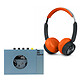 We Are Rewind Lecteur Cassette Kurt Bleu + Muse M-271 Orange Lecteur de cassettes audio + Casque stéréo supra-auriculaire fermé sans fil - Bluetooth 5.4 - Commandes - Autonomie 65h - USB-C