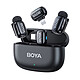 Boya mini 2-01 (Negro) Micrófono inalámbrico - RF 2,4 GHz - Micrófono omnidireccional - Alcance 100 m - Supresión de ruido mediante IA - Duración de la batería hasta 6 h - 1x receptor USB-C + 1x receptor Lightning - 2x transmisores