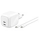 Belkin BoostCharge Pro Chargeur secteur GaN deux ports USB-C (67 W) avec câble USB-C (Blanc) Chargeur secteur GaN deux ports USB-C (67 W) avec câble USB-C