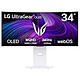 LG 34" OLED - UltraGear 34GX90SA-W Ecran PC UltraWide WQHD - 3440 x 1440 pixels - 0.03 ms (gris à gris) - 21/9 - Dalle OLED incurvée - 240 Hz - HDR 400 True Black - WebOS - FreeSync Premium / Compatible G-SYNC - HDMI/DisplayPort/USB-C - Ethernet - Blanc