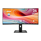 MSI 34" LED - PRO MP341CQPHG E12 UltraWide WQHD PC monitor - 3440 x 1440 pixels - 1 ms (MPRT) - 21:9 format - 1500R curved VA panel - 120 Hz - Adaptive-Sync - HDMI/DisplayPort/USB-C - Speakers - Black