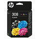 HP 308 (6L6S6UE-LS1) - Pack de 2 Cartouches Noir/3 Couleurs Pack de 2 Cartouches d'encre Noir / Cyan, Magenta, Jaune (120 pages à 5%)