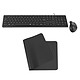 INOVU Pack clavier-souris AW10B + EG200M + Desk Mat Noir Pack clavier filaire + souris ergonomique compacte sans-fil + tapis de souris grand format
