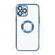 Avizar Coque iPhone 13 Pro Silicone Bloc Caméra Couvert  Transparent Contour Bleu Chromé - Coque spécialement conçue pour le IPhone 13 Pro