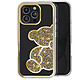 Avizar Coque Paillette pour iPhone 16 Pro Motif Ourson avec Strass Dorée Contour strassé brillant enrichissant le design avec un éclat raffiné et créant un look tendance