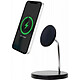 BigBen Connected Double Chargeur induction Compatible MagSafe 15W Stand Noir Ce support aimanté vous permet de consulter des contenus visuels ou audiovisuels sur votre téléphone tout le chargeant.