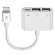 Avizar Adaptateur iPhone / iPad Lightning vers 2 USB et Lightning Charge Compact Blanc - Adaptateur Lightning vers 2 USB + Lightning femelle (charge)