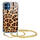 Guess Coque pour iPhone 12 et 12 Pro avec Chaîne de Cou Motif Léopard  Orange Un design luxueux et unique avec un motif léopard et une chaîne de cou dorée