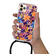 LaCoqueFrançaise Coque cordon iPhone 11 Pro Max Dessin Fleurs violettes et oranges pas cher