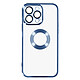 Avizar Coque iPhone 14 Pro Silicone Souple Bloc Caméra Couvert  Transparent Contour bleu Chromé - Coque de protection effet chromé bleu, spécialement conçue pour le iPhone 14 Pro