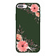 Evetane Coque iPhone 7 Plus / 8 Plus Silicone Liquide Douce vert kaki Fleurs roses