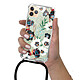 LaCoqueFrançaise Coque cordon iPhone 11 Pro Max Dessin Fleurs vert d'eau pas cher